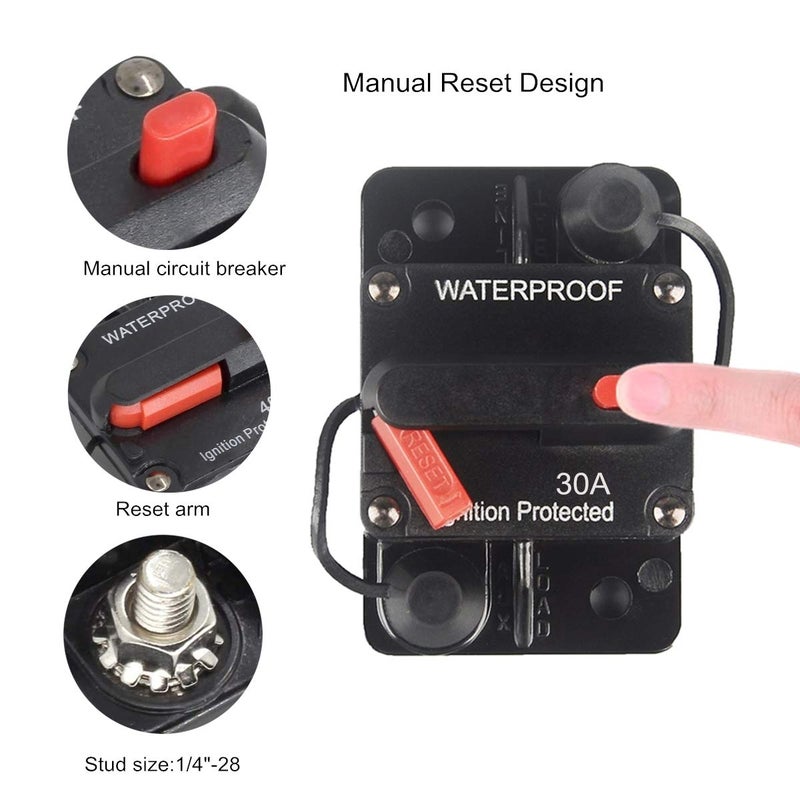 OUHL 30 Amp Circuit Breaker Manual Reset 30-250A for Car Truck Rv ATV Marine Trolling Motors Boat Vehicles,12V-48V DC (30A) - Image 3